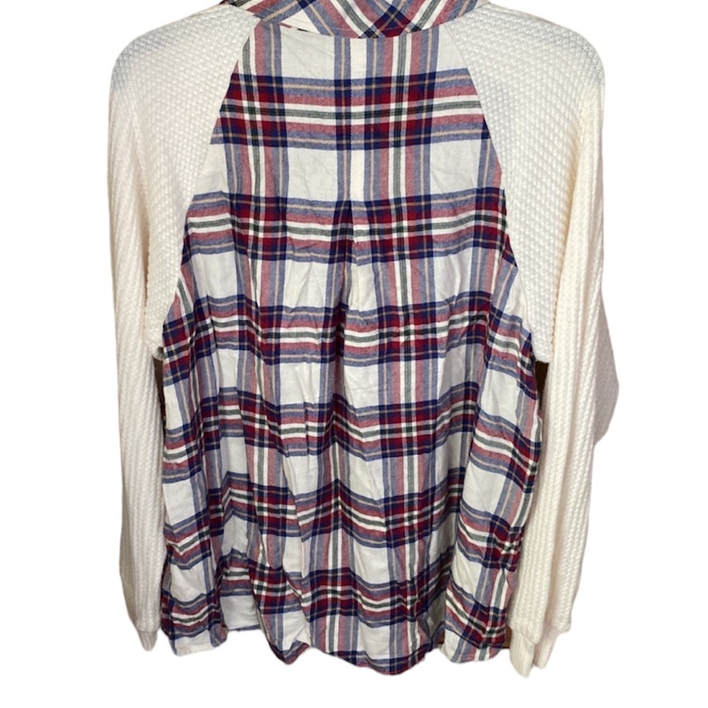 NWT Torrid cream button  up plaid long sleeve top size large - Picture 2 of 10